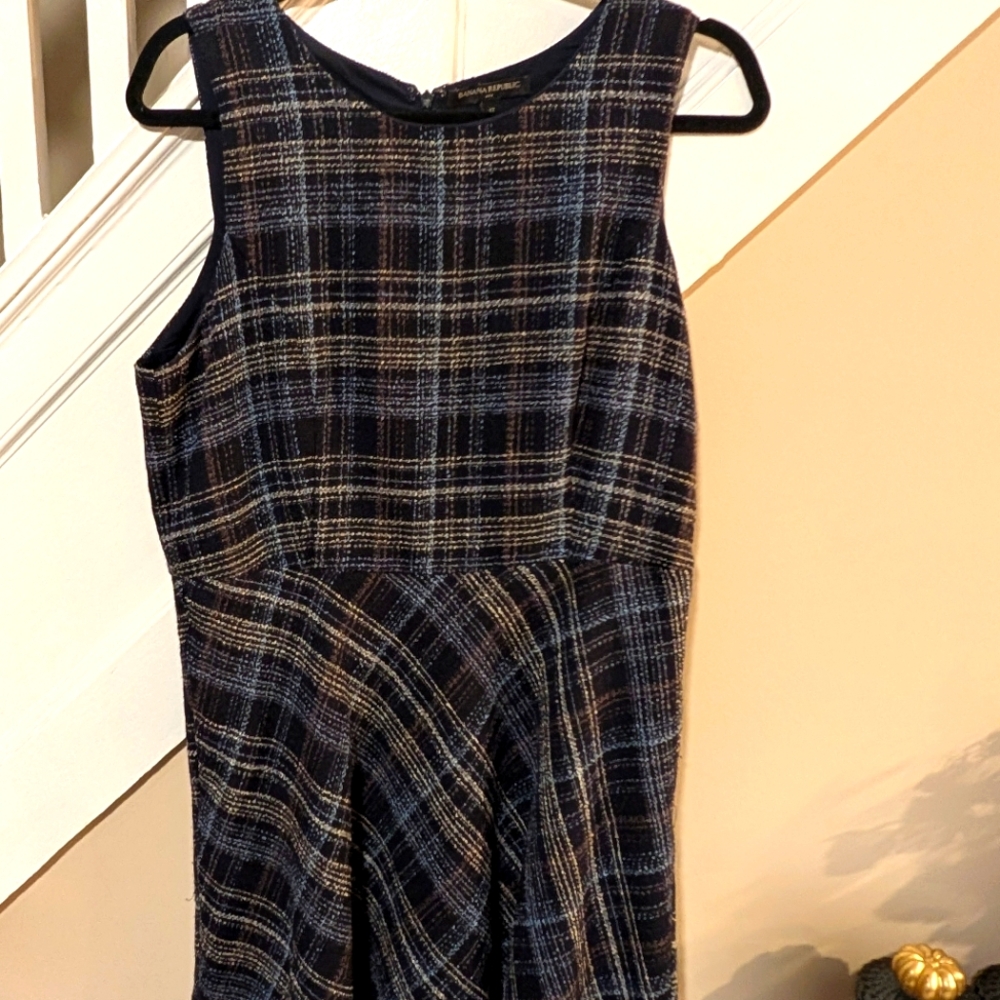 Vintage Banana Republic blue plaid a line dress